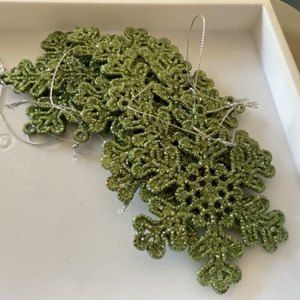 Lot 8 Green Glitter Snowflakes  4" Christmas Tree Ornaments
